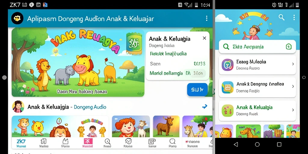 Antarmuka ramah anak untuk mendengarkan dongeng audio.